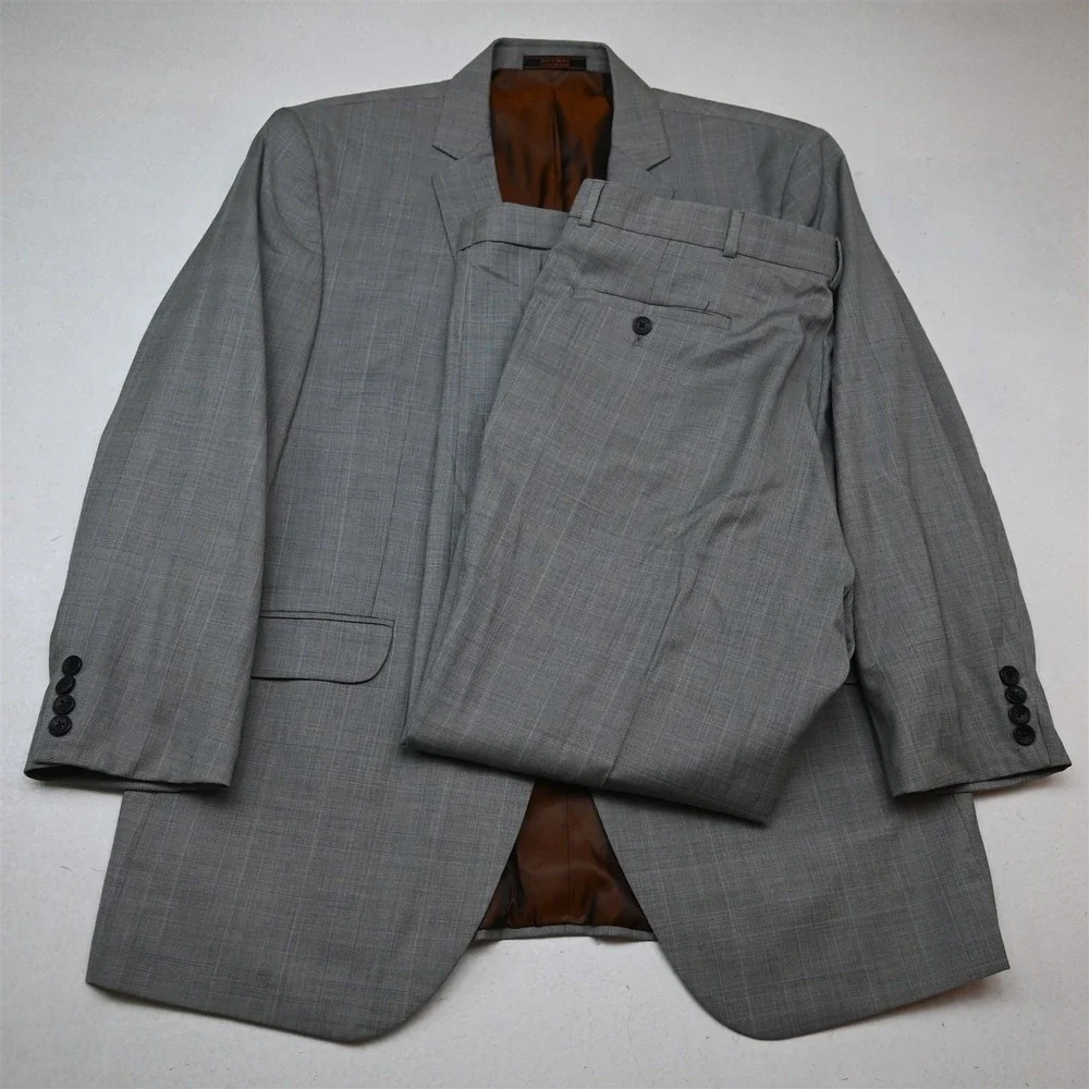 Ben Sherman 44R 38x30 Gray Glenn Check 100% Wool Mens Jacket Pants Suit